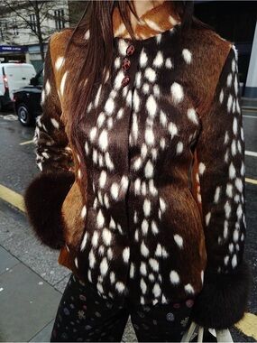 SOLD - limited edition Carelli Bambi Deer Animal Print Faux Fur Jacket